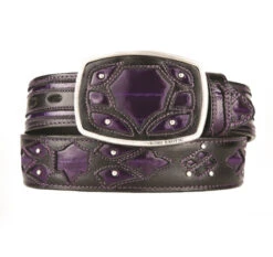 King Exotic Genuine EEL Cut-Out Design Western Belt - Purple