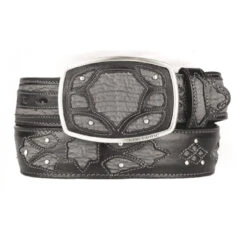 King Exotic Genuine Shark Cut-Out Design Western Belt - Faded Grey