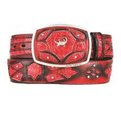 King Exotic Genuine Caiman Cut-Out Design Western Belt - Faded Red