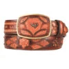 King Exotic Genuine Caiman Cut-Out Design Western Belt - Faded Cognac