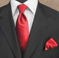 100% Woven Silk Necktie With Pocket Square - Cherry