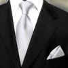 100% Woven Silk Necktie With Pocket Square - Silver