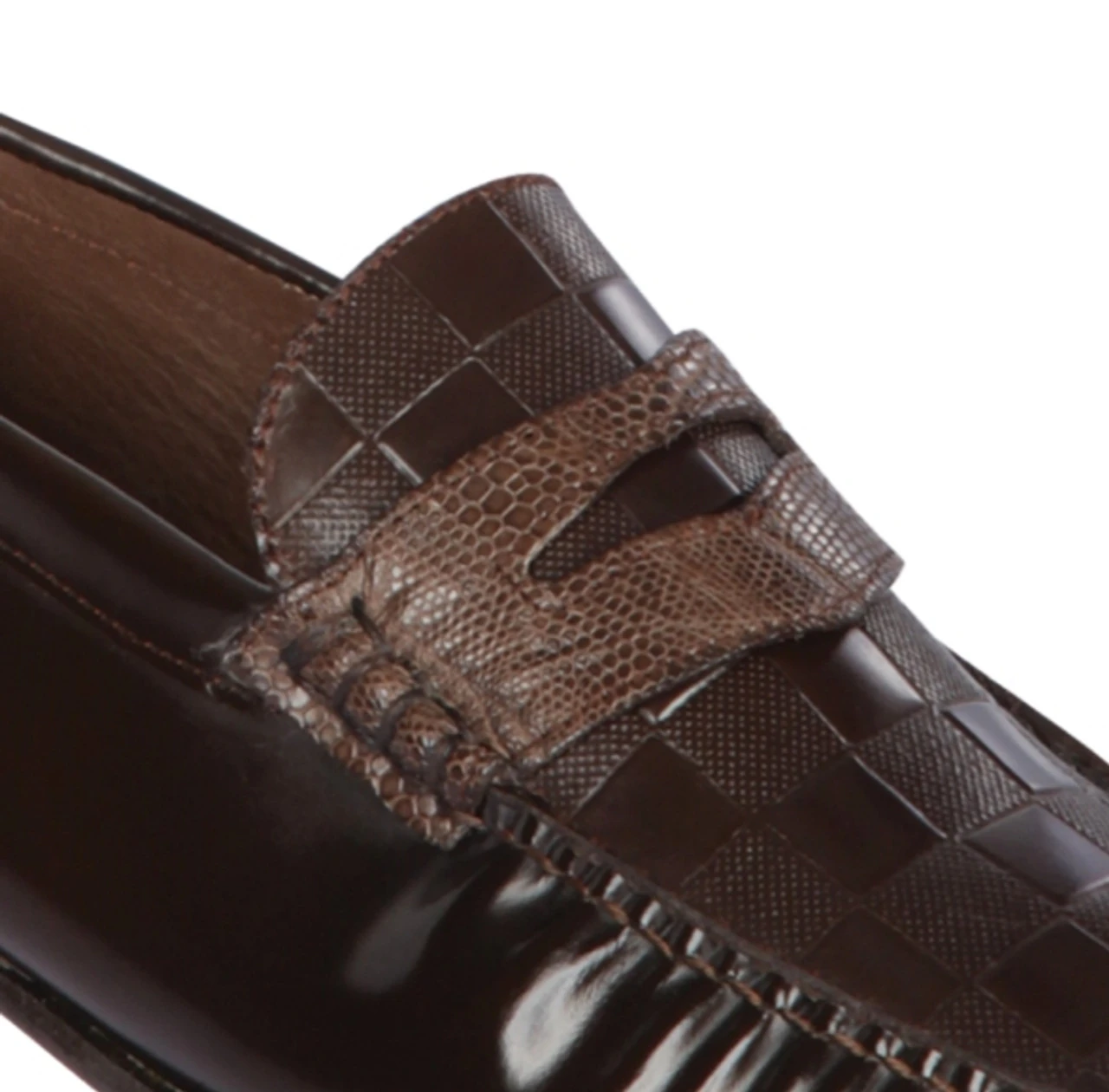 Lombardy - Genuine Teju Lizard Check Pattern Penny Loafer - Brown 2 Lombardy - Genuine Teju Lizard Check Pattern Penny Loafer - Brown - Image 2
