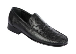 Lombardy - Genuine Ostrich Quill & Leather Loafer - Black
