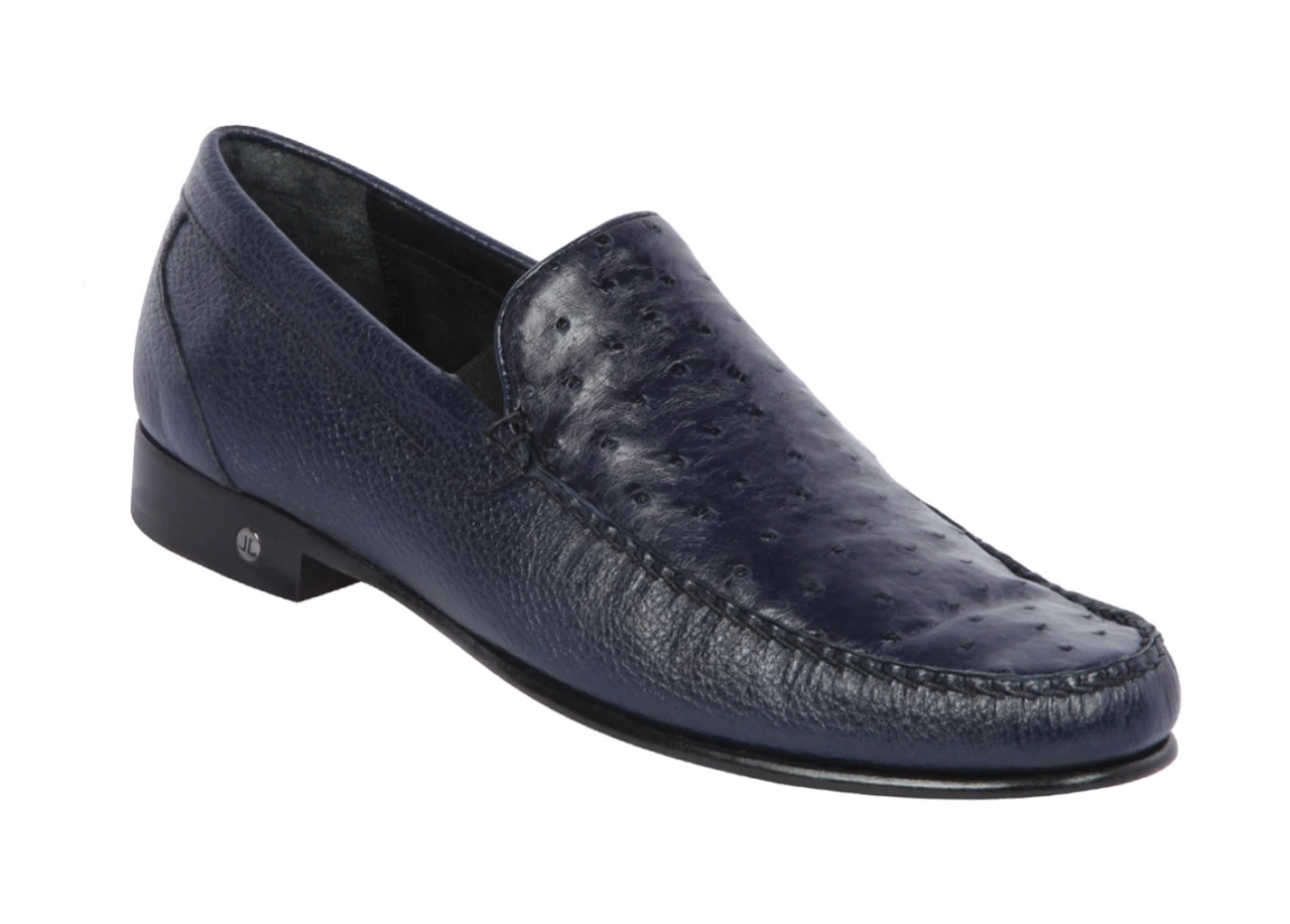 Lombardy - Genuine Ostrich Quill & Leather Loafer - Navy Blue 1 Lombardy - Genuine Ostrich Quill & Leather Loafer - Navy Blue