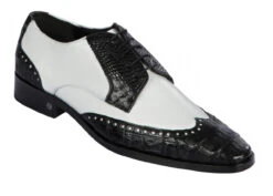 Lombardy - Genuine Caiman Belly Wingtip Dress Shoe - Black & White