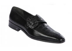 Lombardy - Genuine Caiman Belly Dress Loafer With Side Loop- Black