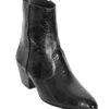 Los Altos Genuine Ostrich Leg Charro Heel Ankle Boot - Black