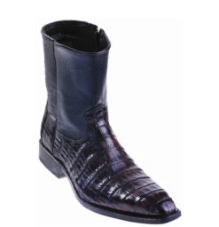 Los Altos Genuine Caiman Belly Side Zipper Ankle Boot - Black Cherry