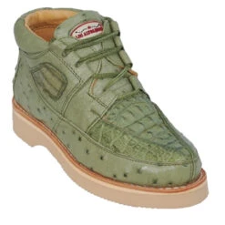 Los Altos Genuine Caiman & Ostrich Quill Casual Ankle Boot - Green