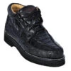 Los Altos Genuine Caiman & Ostrich Quill Casual Ankle Boot - Black