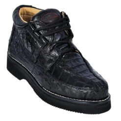 Los Altos Genuine Caiman & Ostrich Quill Casual Ankle Boot - Black