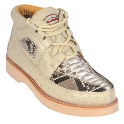 Los Altos Genuine Python & Ostrich Quill Casual Ankle Boot - Bone & Natural