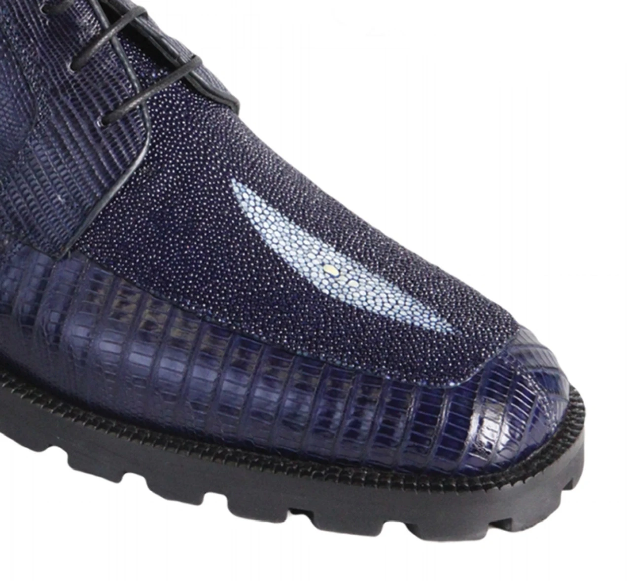 Los Altos Genuine Stingray & Teju Lizard Ankle Boot - Navy Blue 3 Los Altos Genuine Stingray & Teju Lizard Ankle Boot - Navy Blue - Image 3
