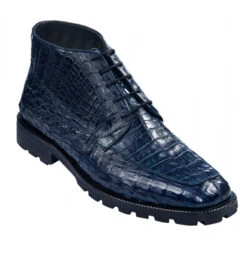 Los Altos Genuine Navy Blue Caiman Belly Ankle Boot
