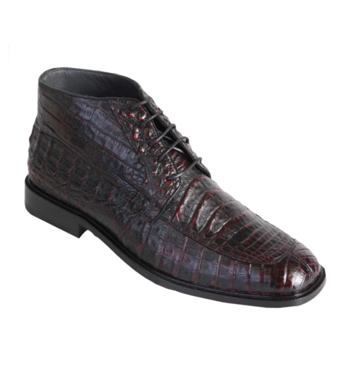Los Altos Genuine Caiman Belly Ankle Boot - Black Cherry
