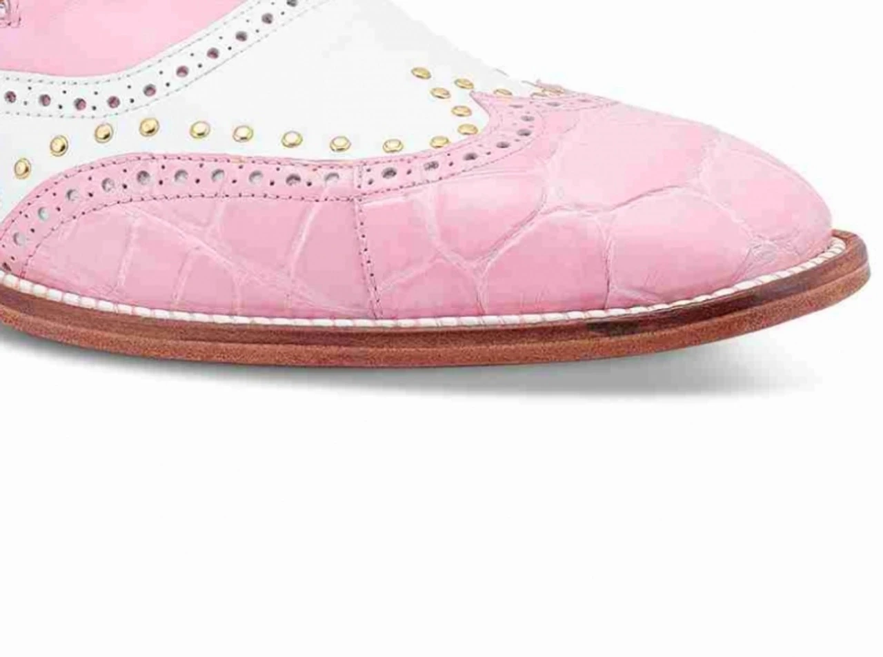 Mauri Pink & White Genuine Alligator Wing Tip Loafer Shoe 2 Mauri Pink & White Genuine Alligator Wing Tip Loafer Shoe - Image 2