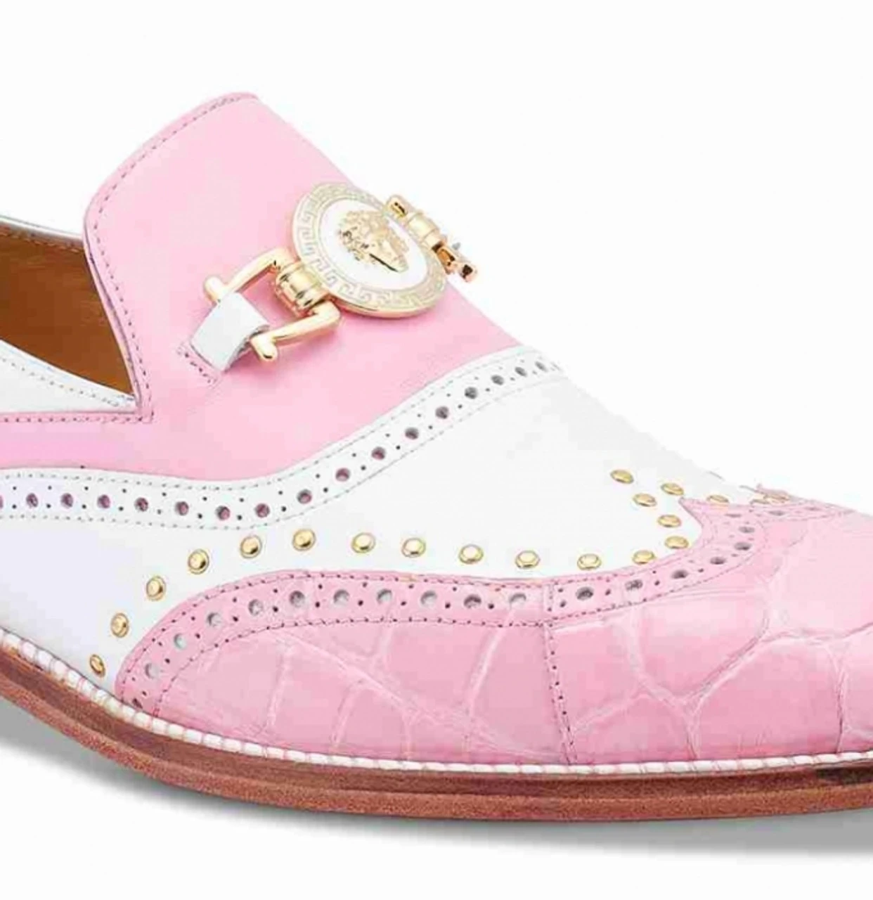 Mauri Pink & White Genuine Alligator Wing Tip Loafer Shoe 4 Mauri Pink & White Genuine Alligator Wing Tip Loafer Shoe - Image 4