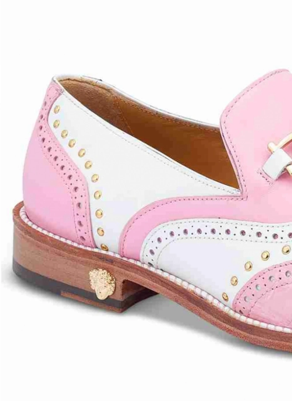 Mauri Pink & White Genuine Alligator Wing Tip Loafer Shoe 5 Mauri Pink & White Genuine Alligator Wing Tip Loafer Shoe - Image 5