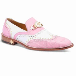 Mauri Pink & White Genuine Alligator Wing Tip Loafer Shoe