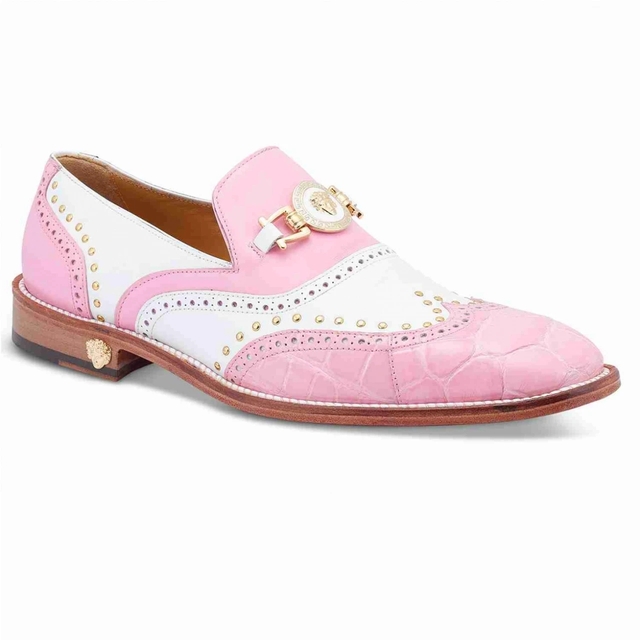 Mauri Pink & White Genuine Alligator Wing Tip Loafer Shoe 1 Mauri Pink & White Genuine Alligator Wing Tip Loafer Shoe