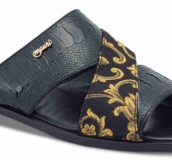 Mauri Black Genuine Ostrich Leg With Jacquard Fabric Sandal -Suit Discount Store MRI SH 5140 B 3 87074.1668369449