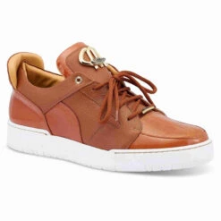 Mauri Genuine Crocodile & Patent Leather Italian Sneaker - Cognac
