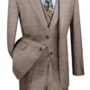 Vinci 2-Button Tan Glenplaid Suit With DB-Vest - Modern Fit