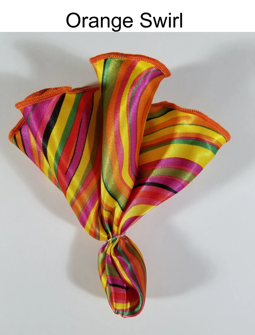 Antonio Ricci 2-in-1 Pouf Round Pocket Square - Orange Swirl 4 Antonio Ricci 2-in-1 Pouf Round Pocket Square - Orange Swirl - Image 4