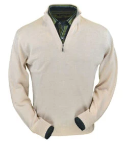 Peru Unlimited 100% Royal Alpaca Contrast Half Zip Sweater - Natural