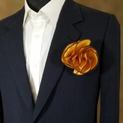 Antonio Ricci 2-in-1 Pouf Round Pocket Square - Brown Trim On Rich Gold -Suit Discount Store Rich Gold Brown 15709.1653411095