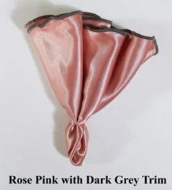 Antonio Ricci 2-in-1 Pouf Round Pocket Square - Rose Pink With Grey Trim -Suit Discount Store Rose grey2 ebay 86838.1654626583