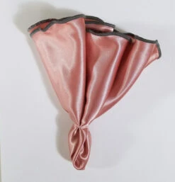 Antonio Ricci 2-in-1 Pouf Round Pocket Square - Rose Pink With Grey Trim -Suit Discount Store Rose grey2 85648.1654626583