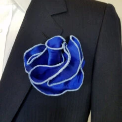 Antonio Ricci 2-in-1 Pouf Round Pocket Square - Light Blue Trim On Royal -Suit Discount Store RoyalBlue LightBlueTrim 3 38024.1674683432