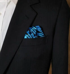 Antonio Ricci 2-in-1 Pouf Round Pocket Square - Royal Blue & Black Geo Pattern -Suit Discount Store Royal Black Geo 5 27550.1651699183