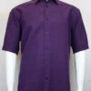 Sangi Modal Blend Short Sleeve Camp Shirt - Purple Plaid Weave