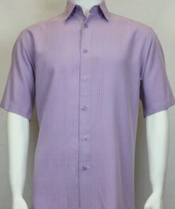 Sangi Modal Blend Short Sleeve Camp Shirt - Light Purple Geometric Weave