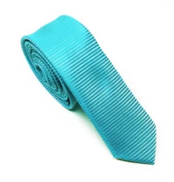Antonia Horizontal Line Aqua 100% Silk Skinny Tie - 2 Inch