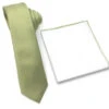Antonia 100% Silk Tie W/Matching Trimmed Pocket Square - Light Olive