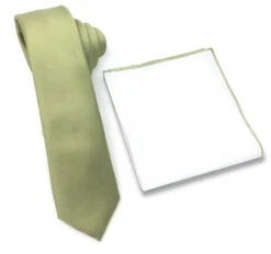 Antonia 100% Silk Tie W/Matching Trimmed Pocket Square - Light Olive