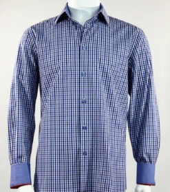 St. Cado Navy & Blue Contrasting Cuff Fashion Sport Shirt - Button Cuff