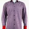 St. Cado Navy & Red Check Contrasting Cuff Fashion Sport Shirt - Button Cuff