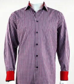 St. Cado Navy & Red Check Contrasting Cuff Fashion Sport Shirt - Button Cuff