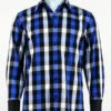 St. Cado Black, White & Blue Check Contrasting Cuff Fashion Sport Shirt - Button Cuff