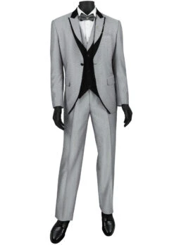 Vinci 3 Piece Fancy Grey And Black Slim Fit Tuxedo Or Suit