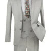 Vinci 2-Button Light Grey Windowpane Suit With Low-Cut Vest - Slim Fit