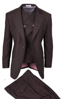 Tiglio Wide Leg Vested Italian Wool Suit - Brown