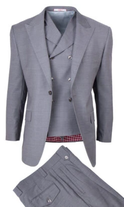 Tiglio Wide Leg Vested Italian Wool Suit - Light Grey