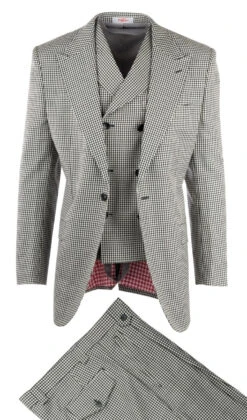 Tiglio Wide Leg Vested Italian Wool Suit - Black & White Check