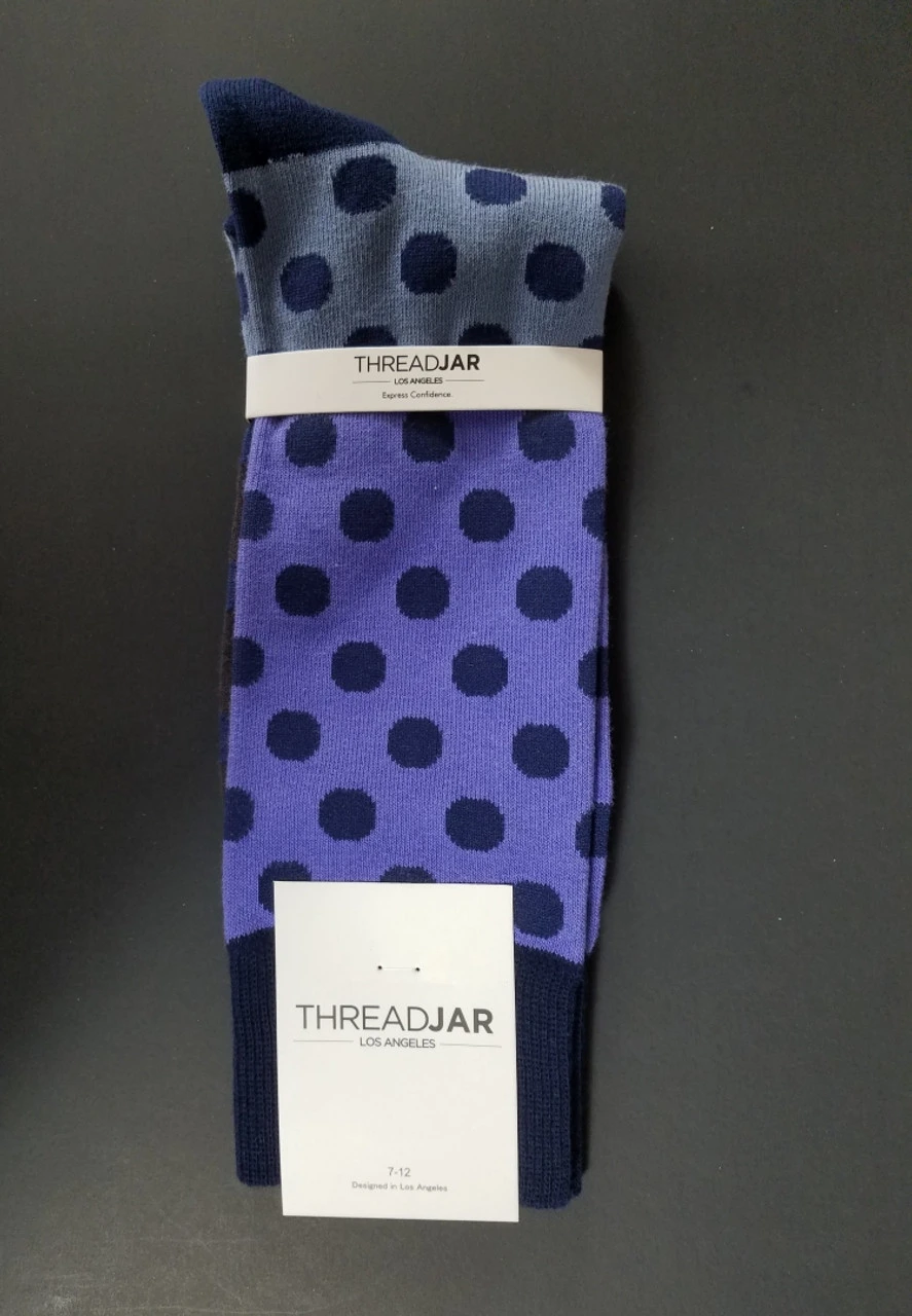 ThreadJar Premium Cotton & Spandex Socks - Blue & Purple Dot 3 ThreadJar Premium Cotton & Spandex Socks - Blue & Purple Dot - Image 3